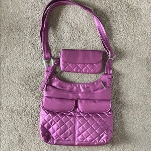 Travelon Purple Quilted Shoulder Crossbody with Matching Wallet